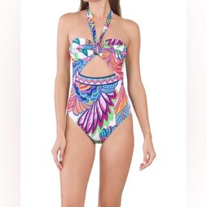 Trina Turk Paradise Plume Halter Bandeau One Piece Swimsuit